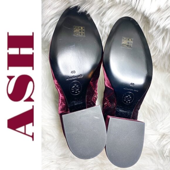 ASH Elixir Burgundy Velour Chunky Heel Bootie Gold Stars & Moons, Size 40 - Picture 8 of 14